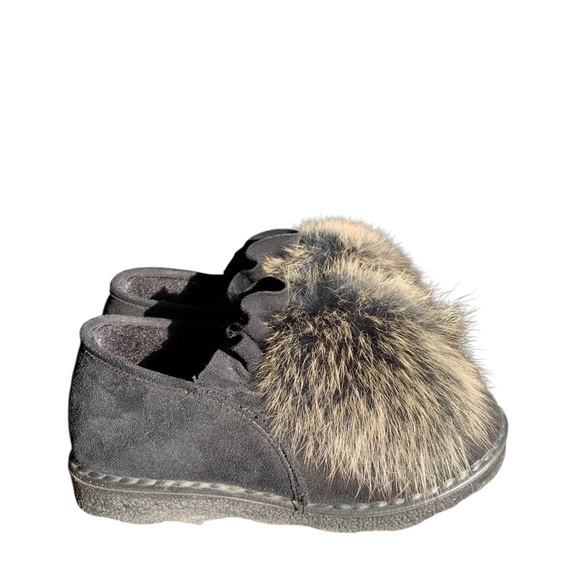 Black Slip-On Shoes with Faux Fur Pom Pom 6 - Picture 4 of 11